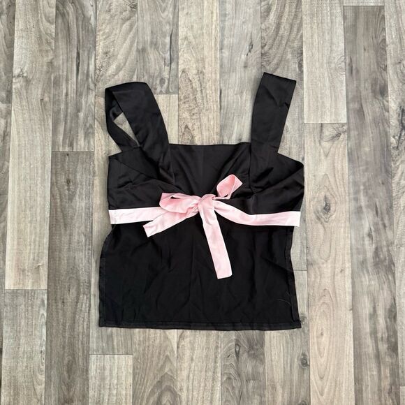 Coquette black and pink satin bow top - Picture 5 of 5